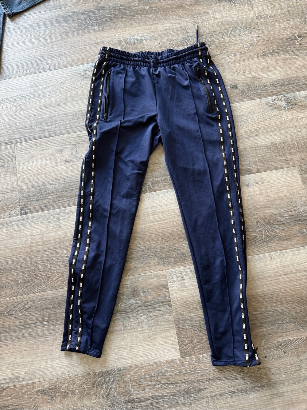 PINK Navy Athletic Track Pants with Side Tape sz m